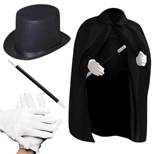 Kids Magician Costume Toy Kit Set for Boy and Girls with Top Hat, Cape, Magic Wand, and White Gloves for Magic Tricks Show and Halloween Costume | Great Gifts For Toddler and 6-8 9-12 year old Kids