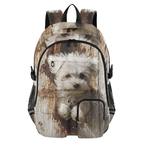 Mochila grande de negocios con estampado de perro maltés para viajes corporativos y oficina