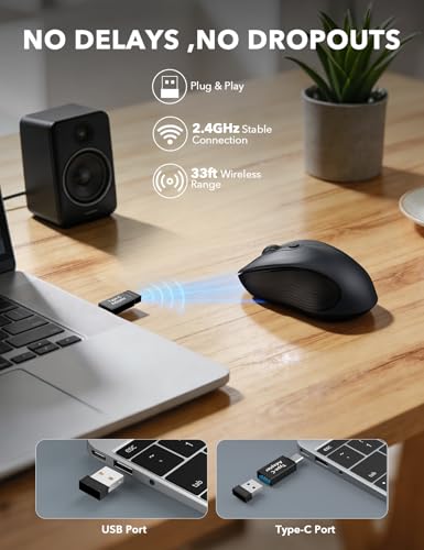 Image of Trueque Wireless Mouse for Laptop, Ergonomic 6-Button Mouse, 10 Pack, Gray | 2.4GHz USB receiver, back /forward buttons, 3 adjustable DPI levels, silent clicks, USB-C adapter, Windows /Mac /Chrome OS /Linux