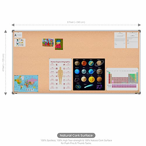 Image of Scholar Art Metis 4x8 Feet Cork Board for Office, Home & School | High Strength Natural Cork + High Density Soft Board for Pinning Photos, Sticky Notes & Reminders