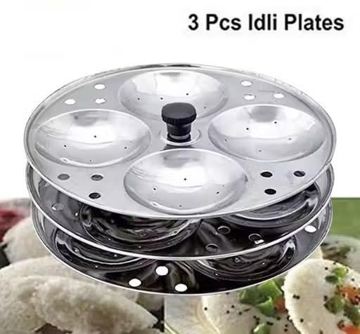 Image of AFFODYL - Stainless Steel 3 Plates Idli Stand for Cooker | Makes 12 Medium Size Soft Idlis at Once| Durable & Heavy Gauge Steel Idli Maker with only 4 Cavities per Plate (Pack of 1)