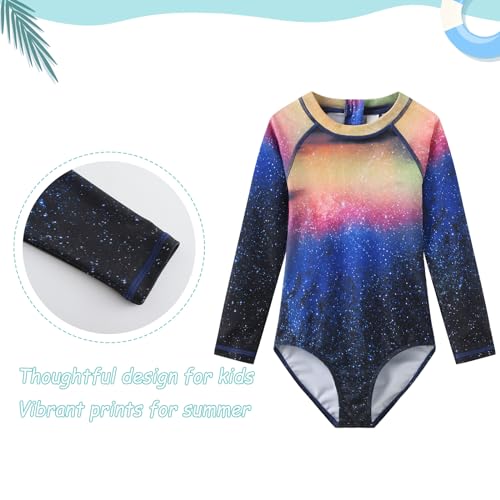 Image of Girls One Piece Rash Guard Long Sleeve Swimsuits for Girls UPF 50+ Sun Protection Bathing Suits 3-16 Years