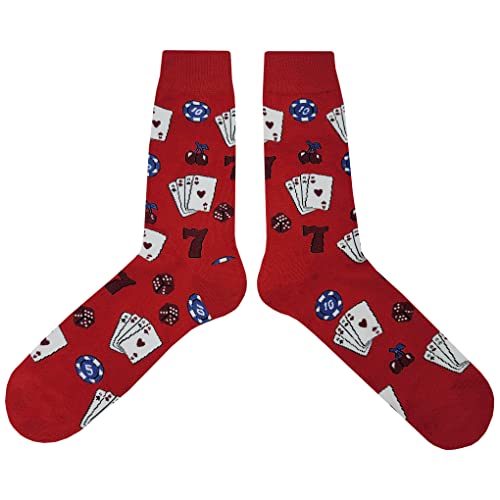 Casino Red Dress Socks Funny Novelty Crazy Fun Design Men Size 8-12 Cotton Casual Crew Colorful Funky Fancy Socks Gift for Men2