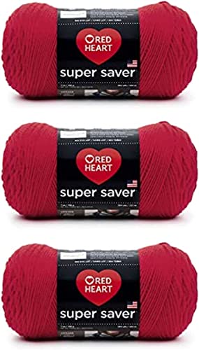 Red Heart Super Saver Hot Red Yarn - 3 Pack of...