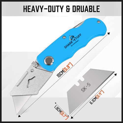 Shark-Tuff® Heavy Duty Folding Utility Knife with 10 Spare SK5 Blades | All Metal Sharp Craft Tradesman Camping Pocket Knife Cardboard Box Cutter with Belt Clip & Safety Lock UK Legal 4 Shark-Tuff® Heavy Duty Folding Utility Knife with 10 Spare SK5 Blades | All Metal Sharp Craft Tradesman Camping Pocket Knife Cardboard Box Cutter with Belt Clip & Safety Lock UK Legal - Image 4