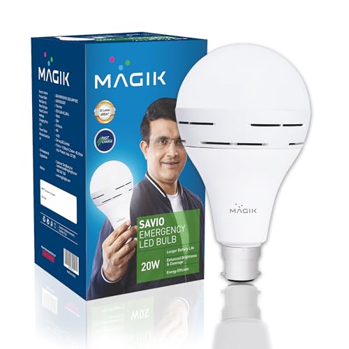 Image of MAGIK Savio 20W LED Rechargeable Emergency Bulb | 6500K Cool White | 4-Hour Backup | B22 Base | Energy Efficient Light for Power Cuts | Pack of 1
