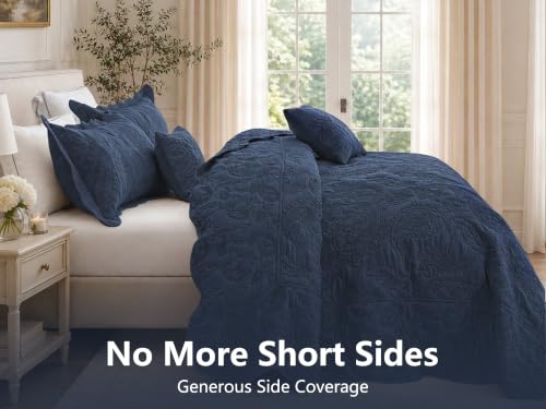 Image of HZ & HY Oversized King Bedspreads 128x120, Stitched Paisley, Polar Night