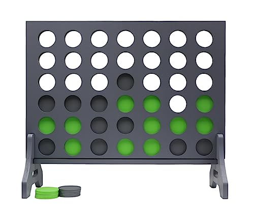 Image of Giant 4 in a Row Game for Family & Adults - Tailgating Pros Jumbo Grey Wooden Four in a Row Indoor & Outdoor Yard Game for Family Party Fun, Portable Activities for Patio, Backyard, and Camping
