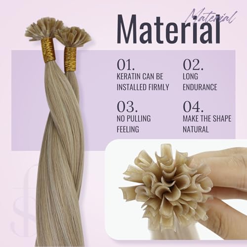 Fshine Keratin Nail Tip Hair Extensions, Dark Blonde Highlight and Bleach Blonde, 22 Inch 50g/50s, Remy Human Hair - Image 4