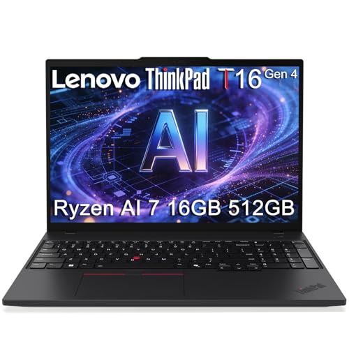 Lenovo ThinkPad T16 Gen 4 Business AI Laptop (16' FHD+, AMD Ryzen AI 7 PRO 350 ( Intel Ultra 7 255U), 16GB DDR5, 512GB SSD) Copilot+ PC, 2x Thunderbolt 4, Backlit, Fingerprint, IR Webcam, Win 11 Pro
