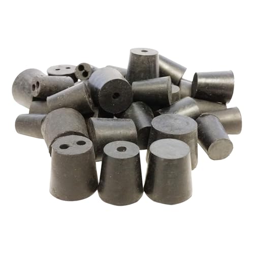 GSC International RS-S-1H-2H-1LB Rubber Stopper Assortment – 1 lb Set Includes Solid, 1-Hole, and 2-Hole Stoppers in Sizes 1 to 6 – Non-Greasy Soft Rubber Durometer 45 for Lab and Classroom Use
