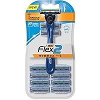 BIC Flex 2 Hybrid Men's 2-Blade Disposable Razor Shaving Kit, 1 Handle and 10 Cartridges