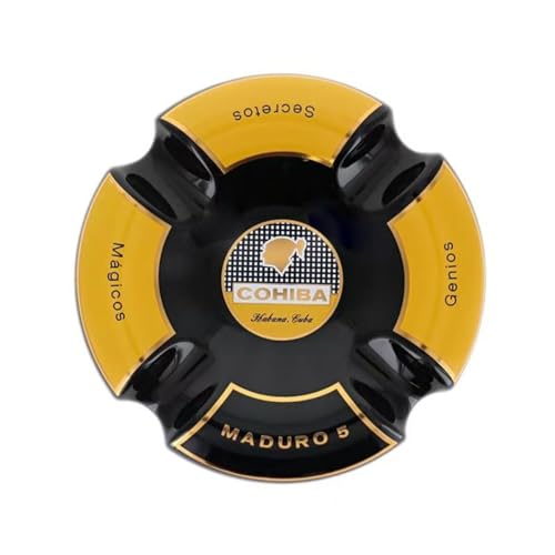 5 Cigar Ashtray Black and Gold Round Ceramic 4 Rests
