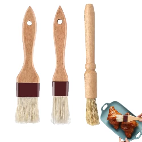 3 Pcs Pastry Brushes, Cooking Brush, Wooden Durable Pastry Brushes for Baking for Baking Ideal for Applying Oils Glazes Milk and Egg Yolk