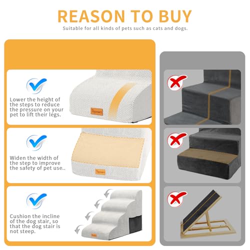 Image of Topmart High Density Foam Dog Steps 4 Tiers,Extra Wide Deep Pet Steps,Non-Slip Dog Stairs Ramp for Bed,Soft Foam Cat Ladder,Best for Older Injured,Older Pets,Cats with Joint Pain