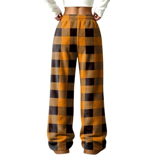 Women's Wide Leg Pants Fluffy Checkered Flannel Palazzo Pj Bottoms - image 7