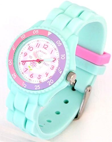 Tikkers Children's Girls Aqua Green Flowers Theme Silicone Time Teacher/Tutor Watch - NTK0004