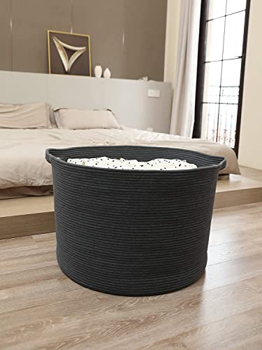 Image of ALBY Newyork'Woven Laundry Hamper, Toy Storage Bin, for Blankets Clothes Toys Pillows in Living Room, Baby Nursery, Jute /Black Mix (12'' x 12'' x 8'' Large, Black)