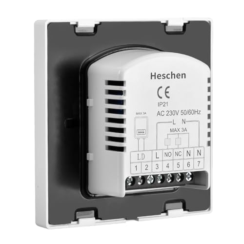 Heschen Digitaler Fußbodenheizungs-Thermostat, Fußbodenheizungs-Thermostat, Temperaturregler-Heizung, HS-C505, 5 + 2/6 + 1/7 programmierbarer Regler 3A, gehärtetes Glas