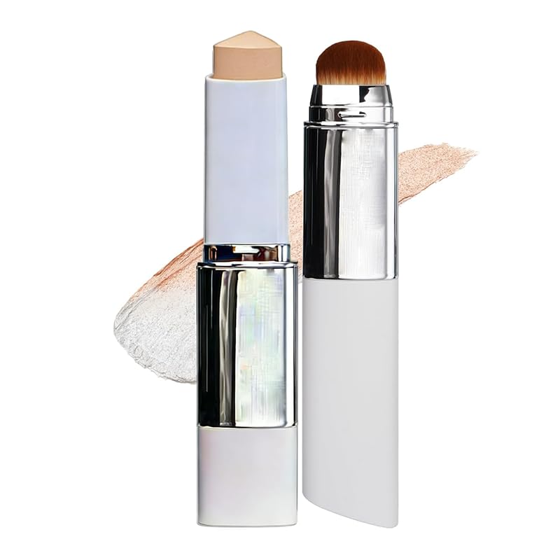 Foundation Stick, Color Changing Foundation 2 in 1 Concealer with Brush for Skin Moisturizing, Hydrating Long Lasting Matte Base Makeup, Light Coverage Concealer for Mature Dry Oily Skin 02 Natural