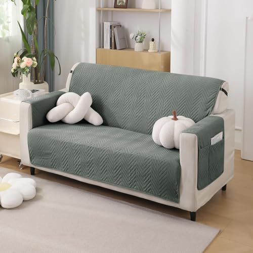 Image of HOKIPO Polyester 2 Seater Quilted Sofa Cover with Pockets, Dark Grey (In-802-Dgry)
