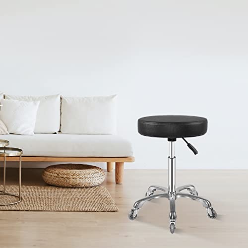 Adjustable Hydraulic Rolling Stool for Shop, Guitar Lab, Tattoo, Medical - Black
