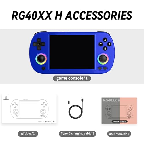 Image of Doriteney RG40XX H Retro Handheld Game Console 4.0-inch IPS screen Linux System Game Player 64GB Card Preloaded 5000+ Games RGB Lighting 3200mAh Battery RG40XX H-BLUE