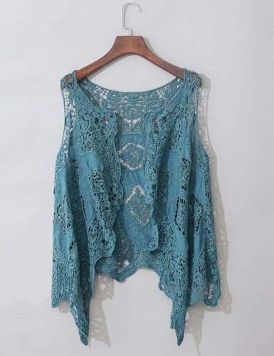 Image of FindThy Women's Hollow Knitting Stitch Cardigan Open Front Draped Boho Hippie Crochet Vest
