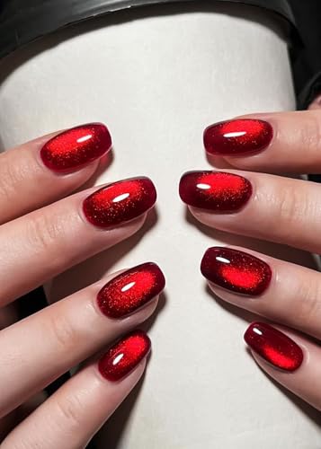 UV Pegatinas de Gel, Ojo de gato rojo 20 Pcs Semicurado, Adhesivos para Uñas