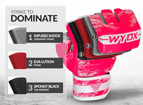 Image of WYOX MMA Gloves for Men & Women - Open Palm MMA Sparring Gloves with Multi-Layer Knuckle & Thumb Padding, Wrist Support, Fingerless Punching Bag Gloves for Grappling, Kickboxing, Muay Thai & Training