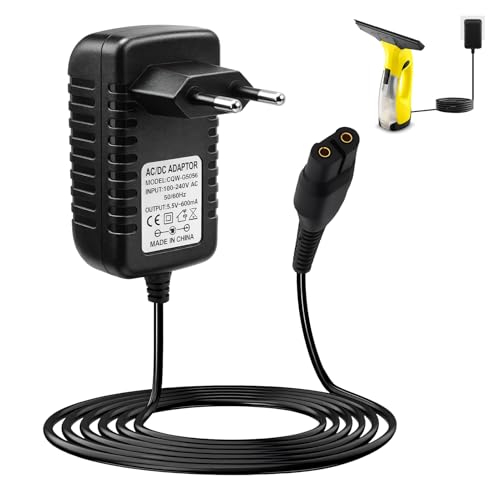 5.5V Cargador para Karcher Limpiacristales, Cable Carga para Karcher WV1 WV2 WV2 Premium WV5 Premium WV50 WV50 Plus WV51 WV55 WV55R WV60 WV60Plus WV70Plus WV75 WV75 Plus Adaptador con Cable 1.5m