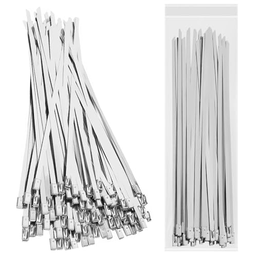 100 Pcs 11.8” Stainless Steel Zip Ties, Metal Zip Ties304 anti-corrosion and Anti-rust, Metal Zip Ties Heavy Duty Outdoor Suitable for Electronics Industry, Gardening, Agriculture