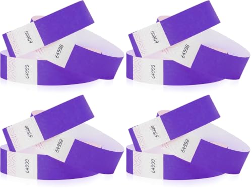 Image of 500 WristCo Purple Tyvek Wristbands for Events - Comfortable Tear Resistant Paper Bracelets ID Wrist Bands for Concerts Festivals Admission Party Identification (Pack of 4)