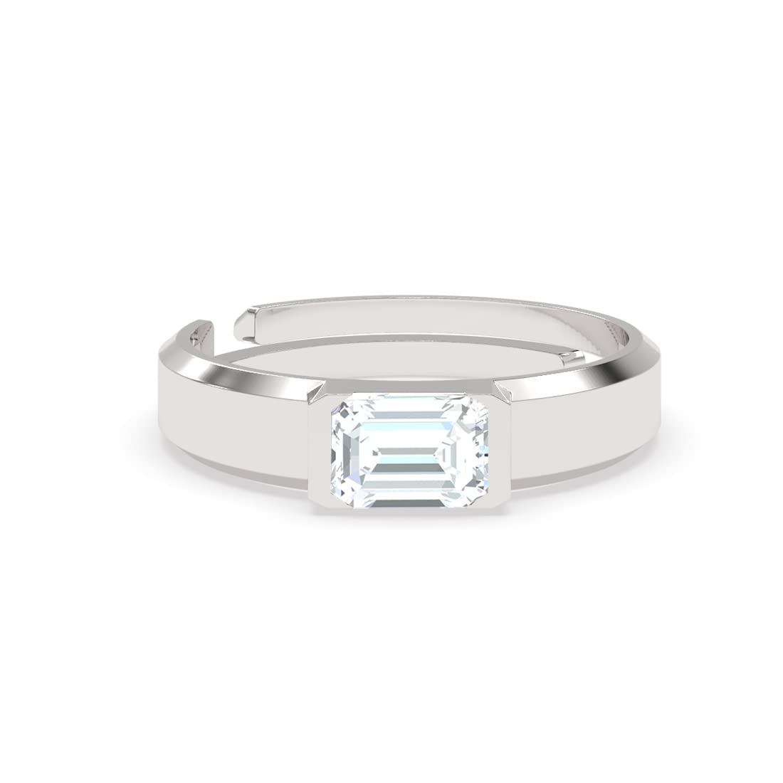 Real 925 Sterling Silver Octagon Band Ring |Size Adjustable, Rhodium Plated, Swiss Zirconia | Gift for Men & Boys