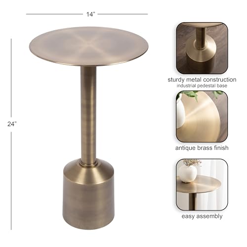 Kate and Laurel Cannings Modern Metal Round Side Table, 14 x 14 x 24, Antique Brass, Transitional Sculptural Indoor Plant Stand with Pedestal Base for Living Room End Table or Bedroom Nightstand by Kate and Laurel - Image 2