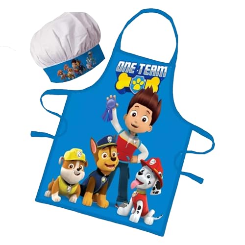 Sorrisini Delantal niño niña Paw Patrol, Delantal Infantil y Gorro de Cocinero para niños, Delantal Niños Cocina, Mandil Niño, Niña, Delantal y Sombrero para cocinar, hornear o pintar 3-8 años
