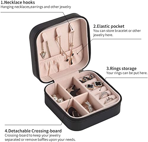 Image of Mini Jewellery Travel Case, PU Leather Organizer Box, Small Portable Jewellery Storage Holder for Womens Rings Earrings Necklaces (Black)