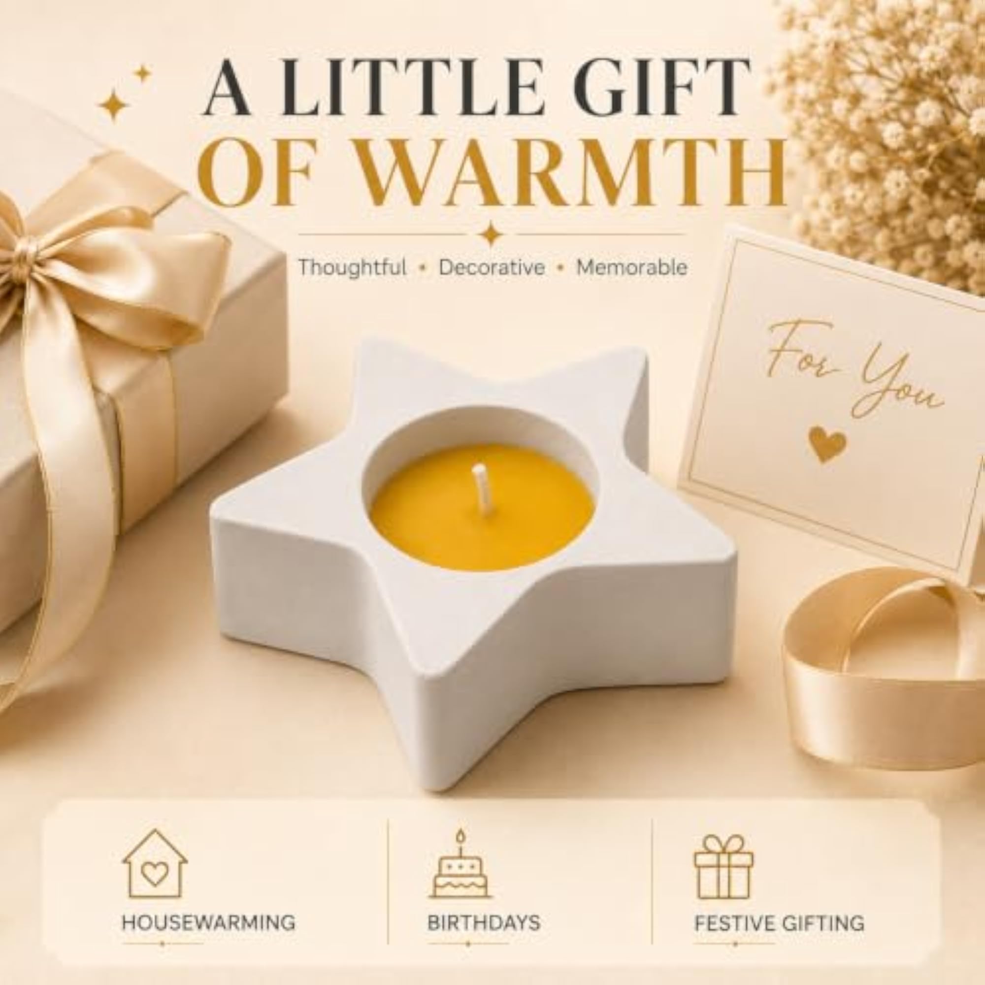 Decorative Star Shaped Candle with Yellow Wax, Gift