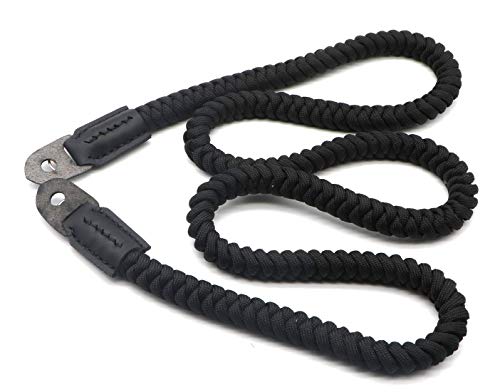 HITHUT Paracord Woven Camera Neck Shoulder Strap Belt Hand Compatible with Canon Nikon Sony Olympus Pentax Fujifilm Panasonic SLR DSLR Digital Mirrorless Cameras 42 inch Black - Thumbnail 2