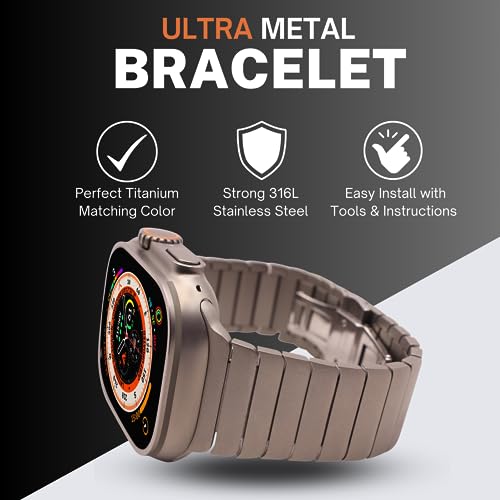 Ultra Link Bracelet Compatible with Apple Watch Ultra 49mm Titanium Band - Stainless Steel Metal Strap