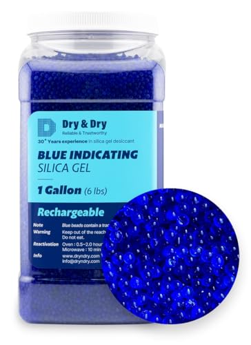 Dry & Dry [6 LBS] Blue Indicating Silica Gel Beads Desiccants (Industry Standard 3-5 mm) - Reusable Desiccant Beads Silica Beads(Blue to Pink)