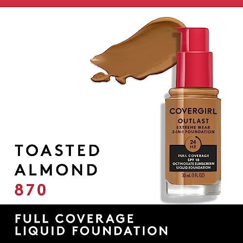 Covergirl Outlast Extreme Wear 3-In-1 Full Coverage Liquid Foundation, Spf 18 Sunscreen, Toasted Almond, 1 Fl. Oz. #TOP2