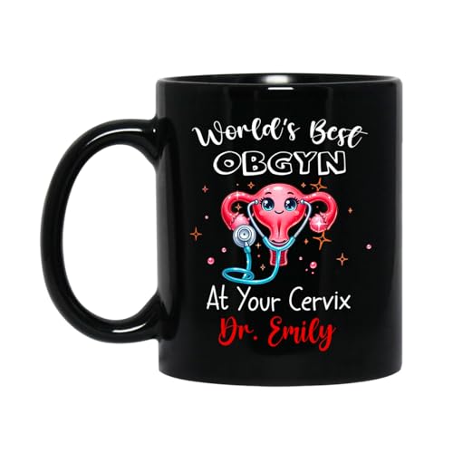 World's Best OBGYN At Your Cervix Mug 11 Oz 15 Oz, Personalized Name Obstetrician/Gynecologist Coffee Mug Gift, Ob-gyn Doctor Black Coffee Cup, Customized Ceramic Mug Gift For Midwife Women’s Health