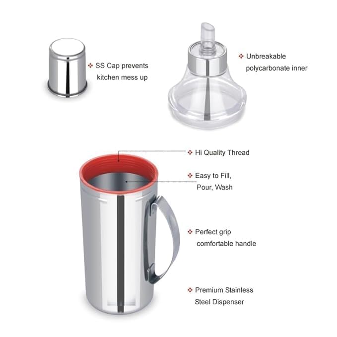 Image of INKULTURE Stainless Steel Oil Dispenser with Nozzle 1 Litre (1000 ml) (2 Piece)
