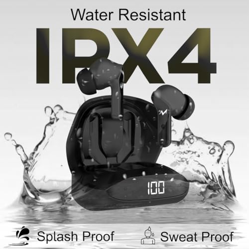 Image of TEMPT Thunder True Wireless Earbuds with OxyAcoustics Technology, TWS in Ear Earphone with Passive Noise Cancellation, 10mm Bass Drivers, Upto 24H Playtime, IPX4 Water Resistant (Black)