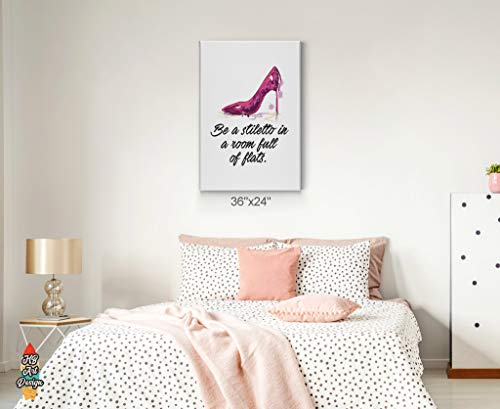 Hb Art Design Be A Stiletto In A Room Full Of Flats Quote Pink Woman High Heels Fashion Canvas Print Glam Wall Decor Girly Dorm Room Bathroom Living Room Bedroom Wall Art Ready To Hang 12X8 #TOP3