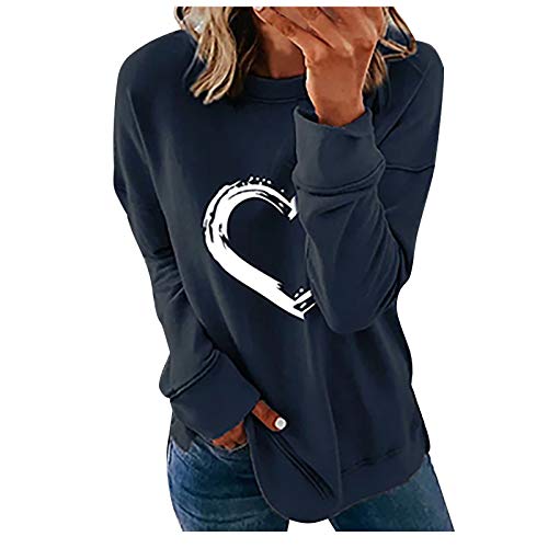 Women Casual Long Sleeved Top Round Neck Love Printed Loose Tops Long Sleeve Pullover Yanzhicai
