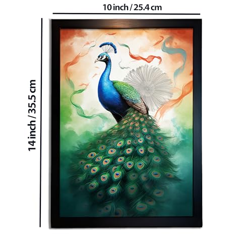 Image of redbakers.in Peacock Wall Art Print, Framed Paintings, Living Room Decor Vastu || Stylish Picture Frame for Home & Office Decoration|| Best Gift Size 10 x 14 Inch (Modern, LYLA, 10 X 14 Inch)