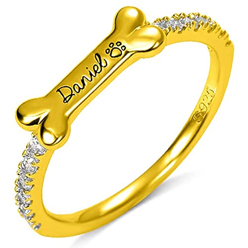 Getname Custom Dog Bone Ring - Sterling Silver Personalized Name Ring for Dog Lover - 18K Gold Plated2