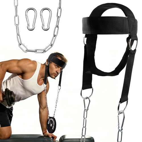 ZoneYan Nackentrainer Verstellbares Krafttraining Kopfgeschirr mit Kette & Karabiner Kraftsport Nackenstrecker Gewichtheben Kette Geschirr Neck Trainer für Fitness Bodybuilding